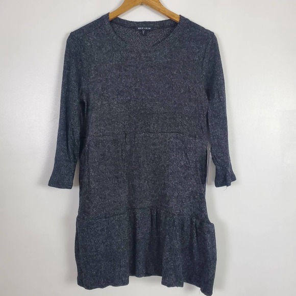 Max + Ash NWT heathered black babydoll sweater dress medium - Picture 1 of 7